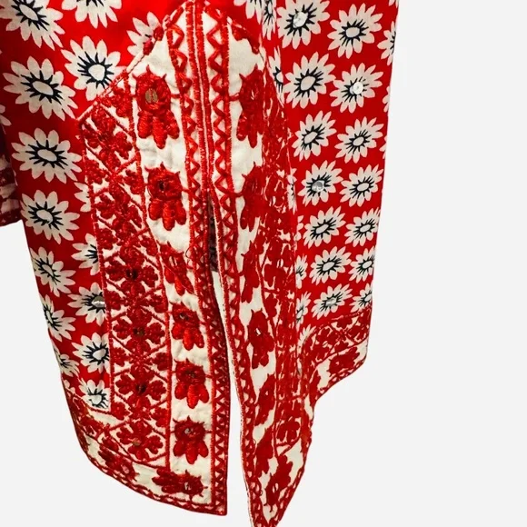 Tory Burch Jayne tunic red daisy floral print sequins embroidery boho spring - Picture 9 of 15